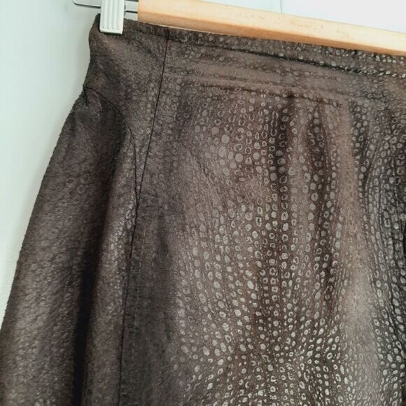 DANIER Reptile Pattern 100% Genuine Suede Leather Pencil Knee Length Brown Sz 4 - Picture 4 of 14